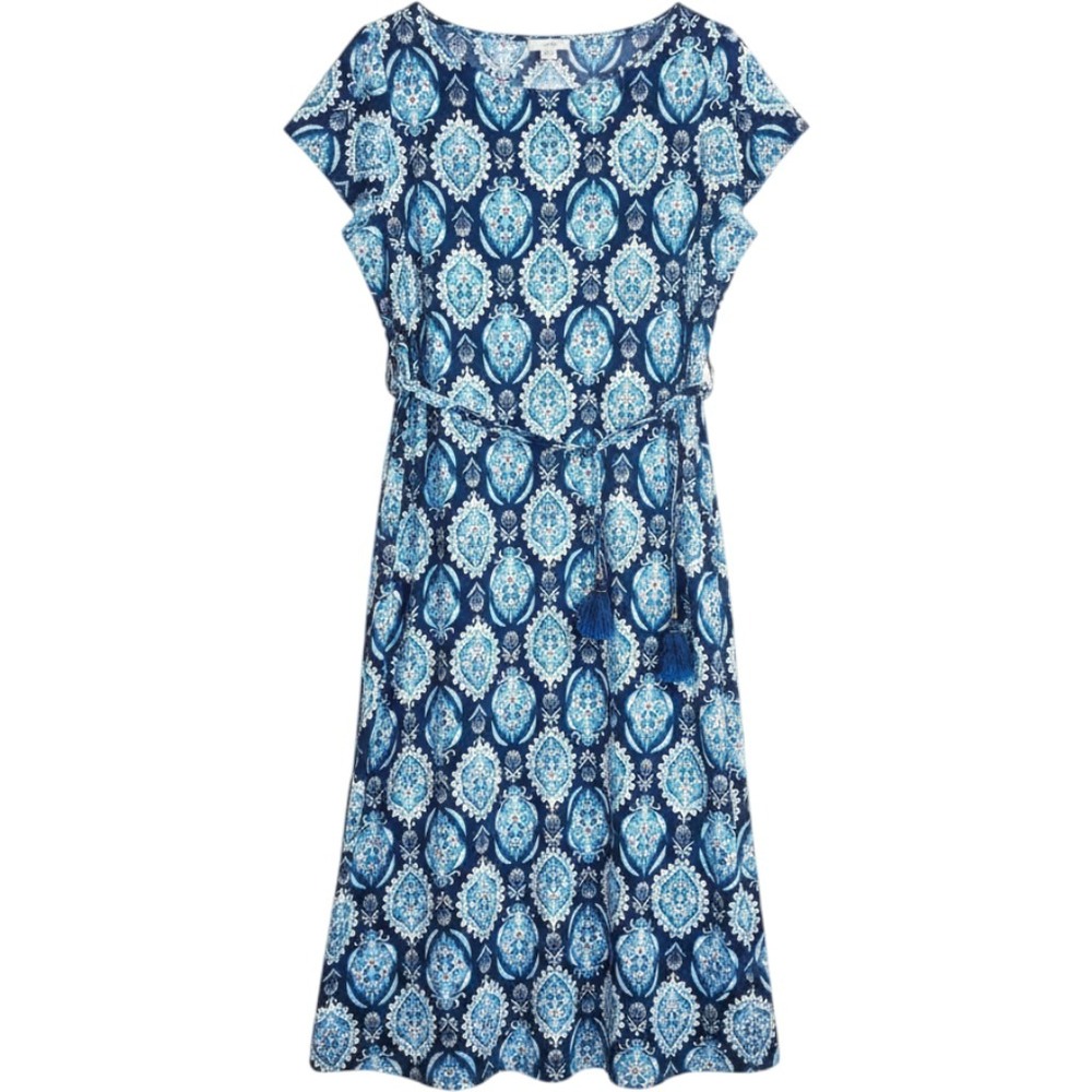 J.Jill NWT Blue Paisley Medallion Tassel Belt Midi Dress Petite Medium NWT